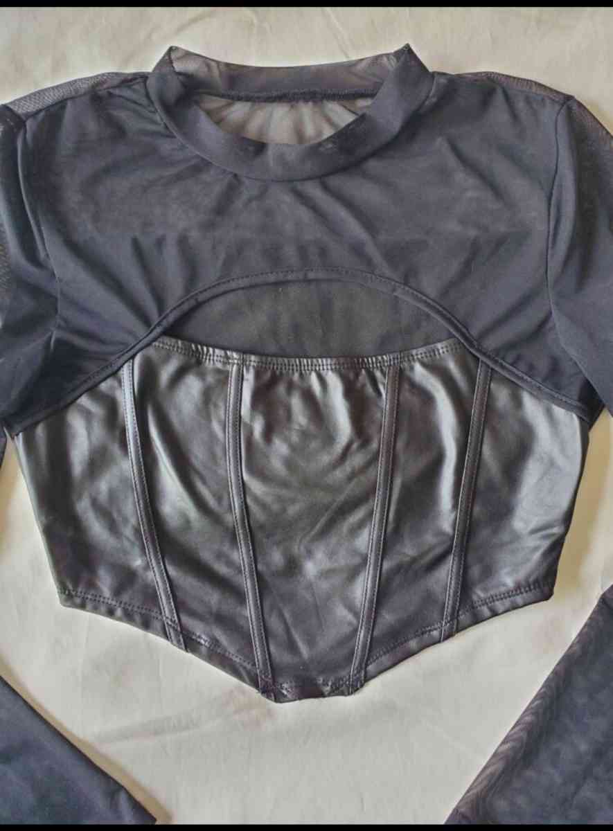 Black Sheer Long Sleeve Corset Top