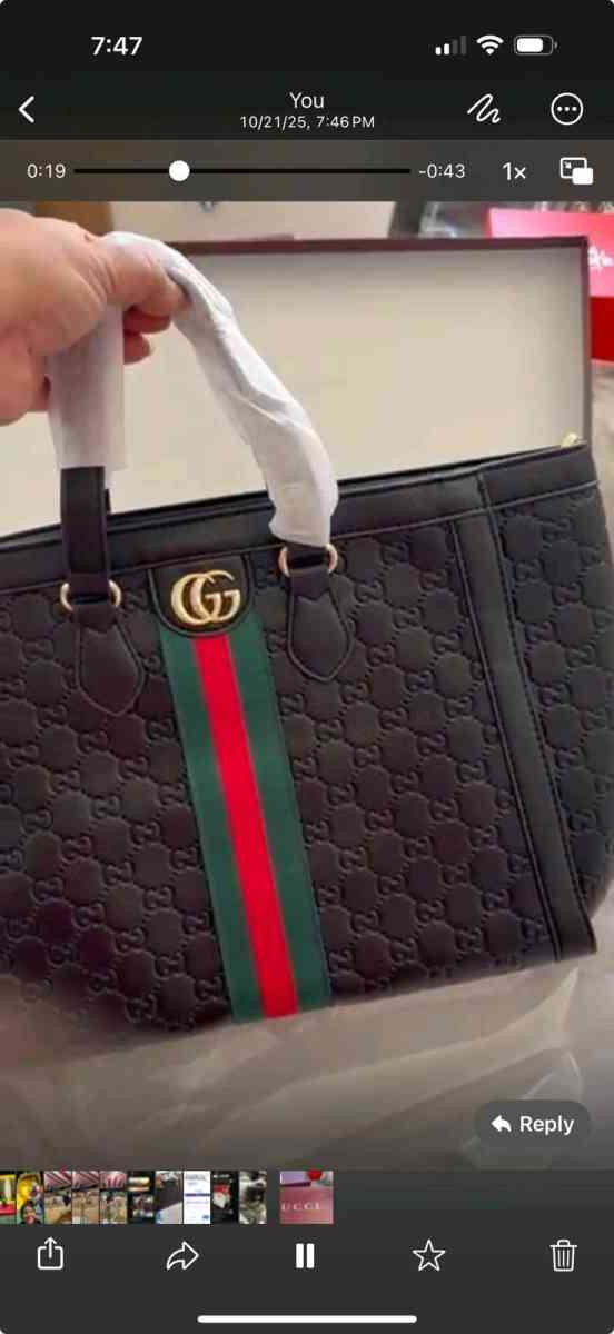 Fashionable Handbag Black With Green and Red Strips - Beverly Hills, California - FleaMarketBay