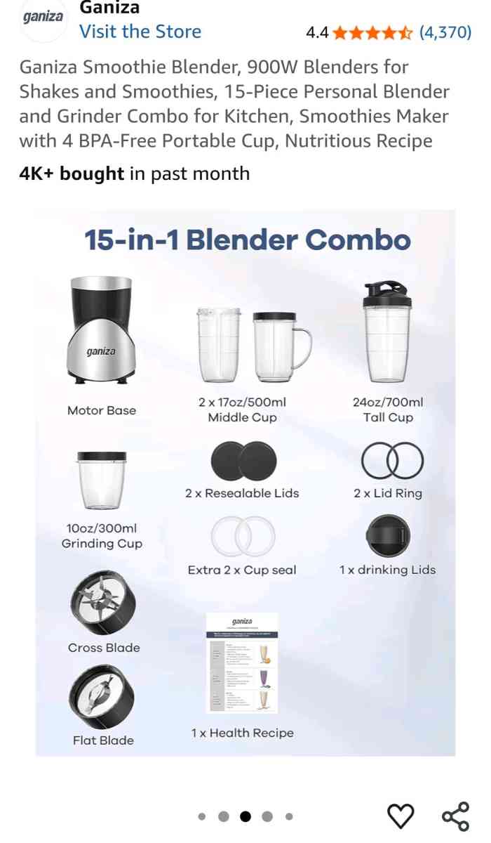Ganiza Blender 900W Blenders for Shakes and Smoothies - Hampton, Virginia - FleaMarketBay