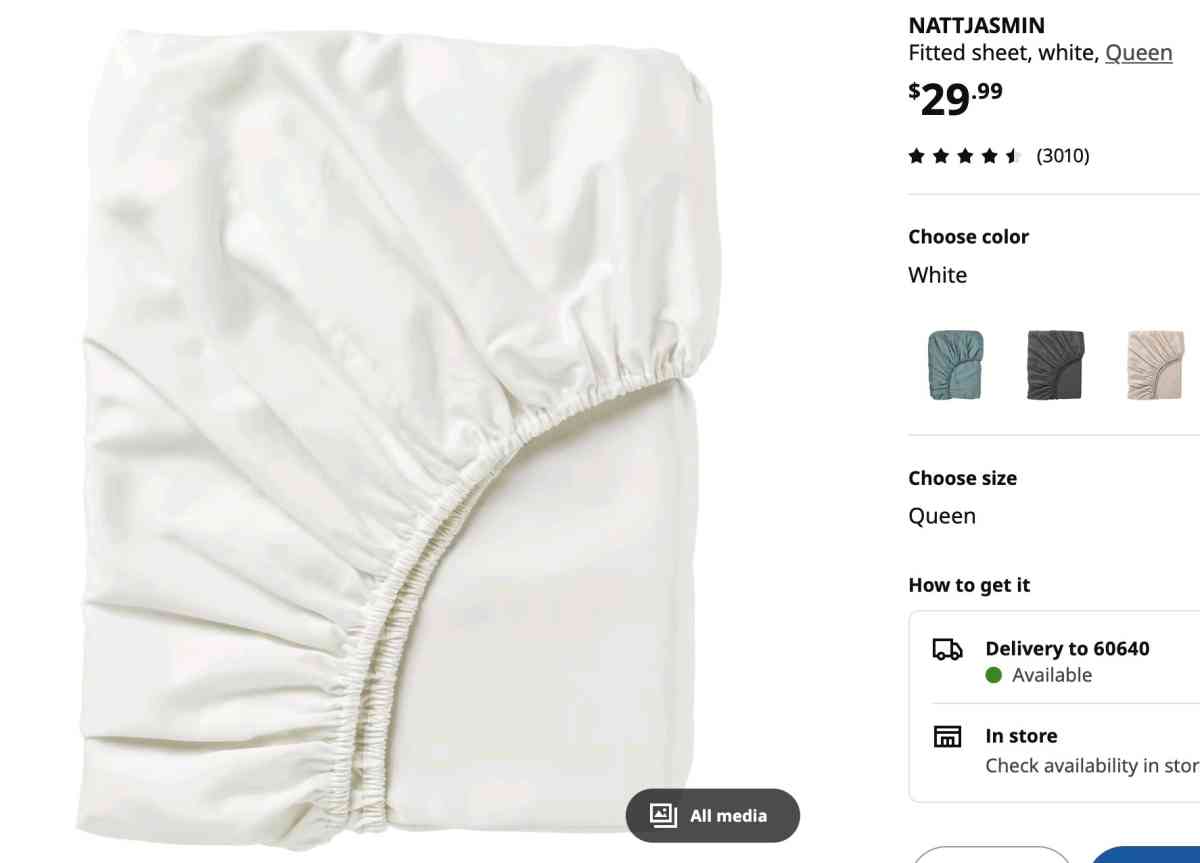 2 IKEA NATTJASMIN White Queen Fitted Sheets - Chicago, Illinois - FleaMarketBay