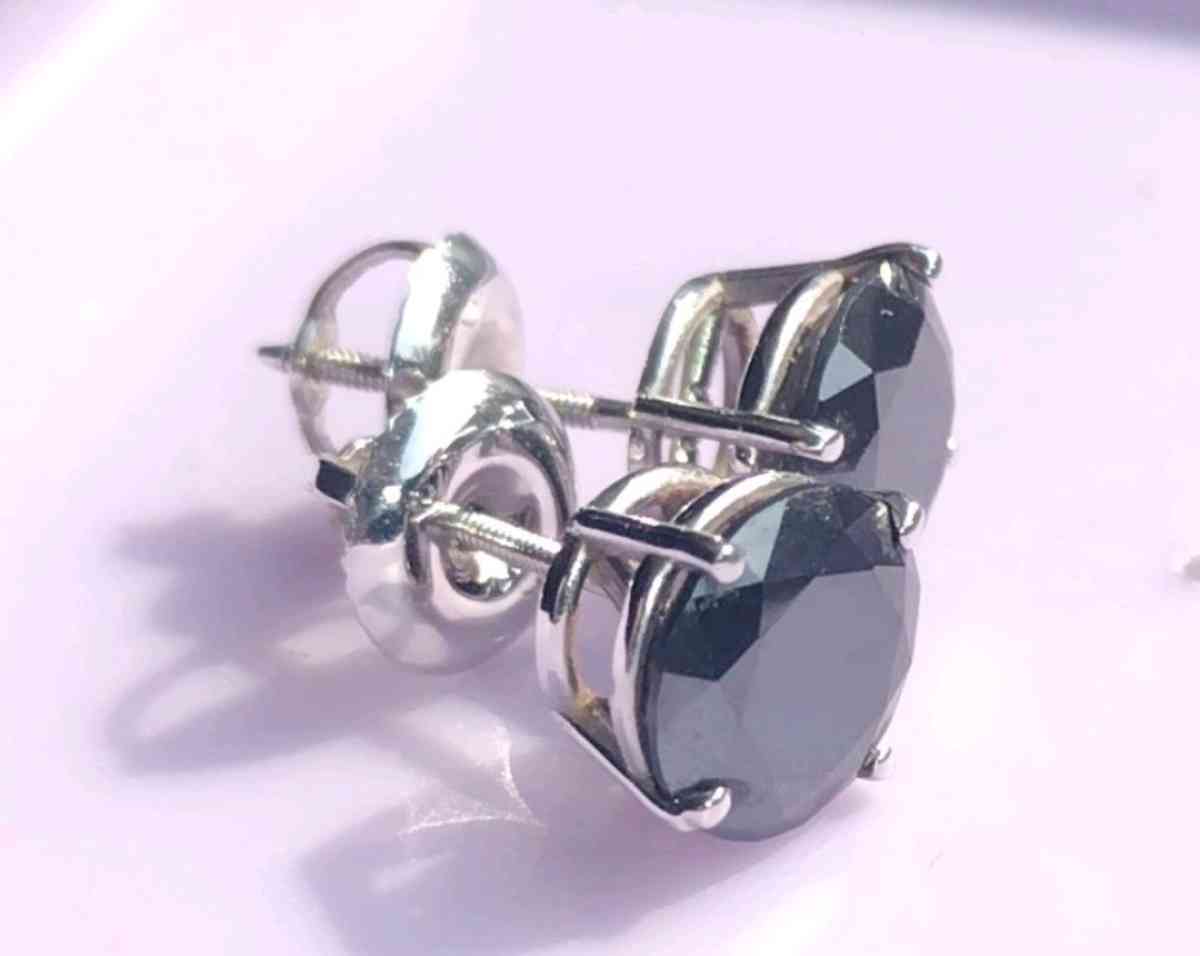 3carat Certified Natural Black Diamond Stud 14k White Gold