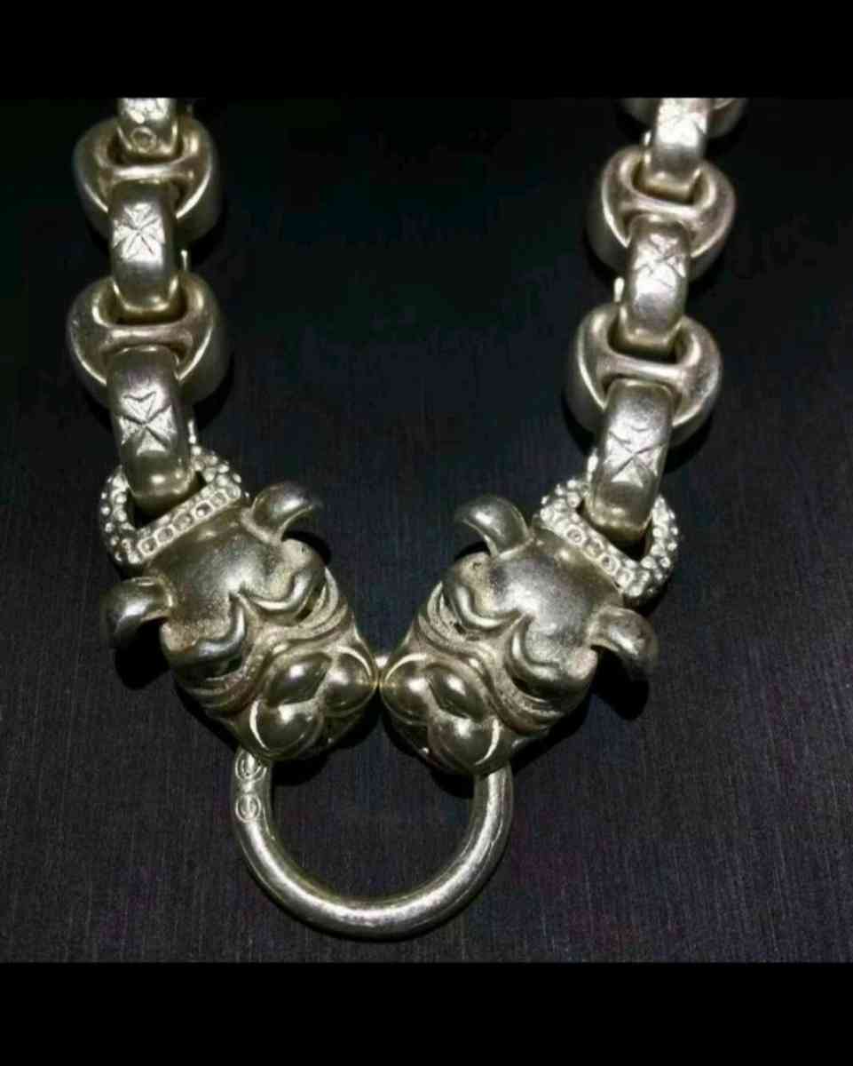 VINTAGE  HANDMADE MIAO TIBETAN TWO HEADS DOG SILVER BRACELET