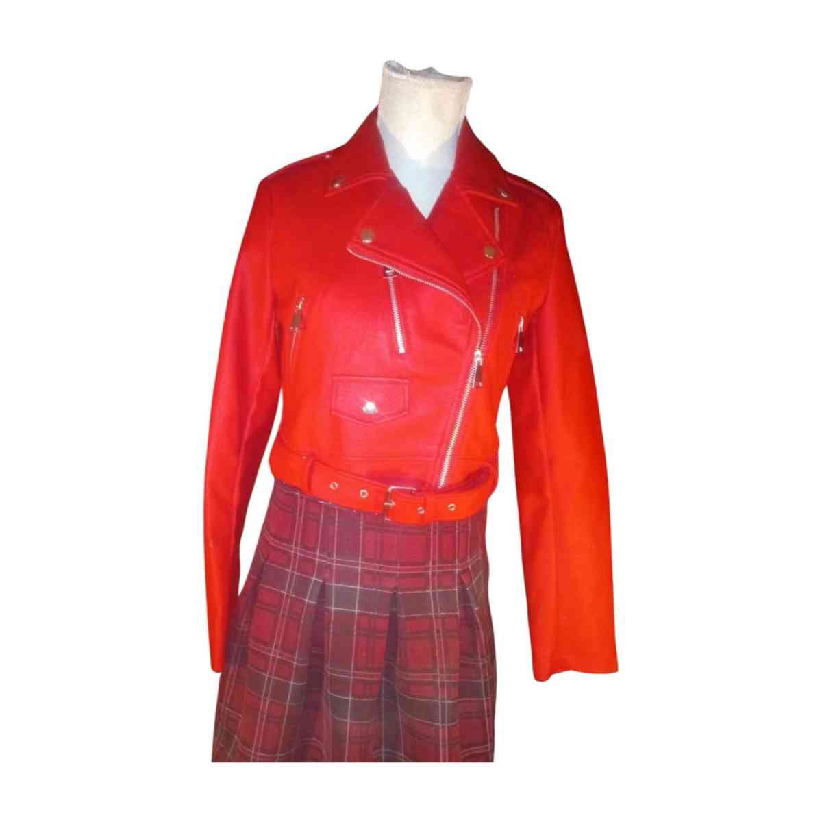 Rue 31 Womens Red Faux Leather Jacket with Zipoers Size LG