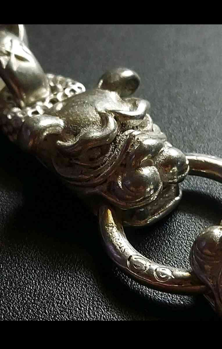 OLD HANDMADE MIAO TIBETAN TWO HEAD DOG BRACELET STAMPS S925