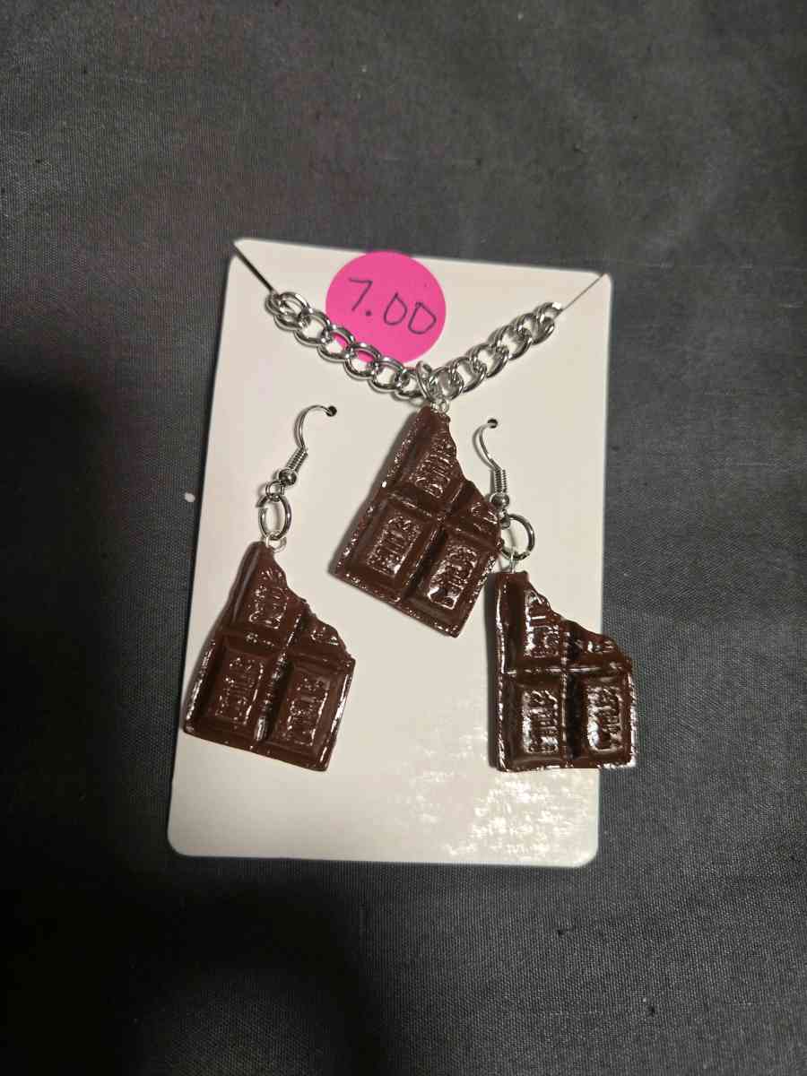 Chocolate Bar Necklace and Earring Set