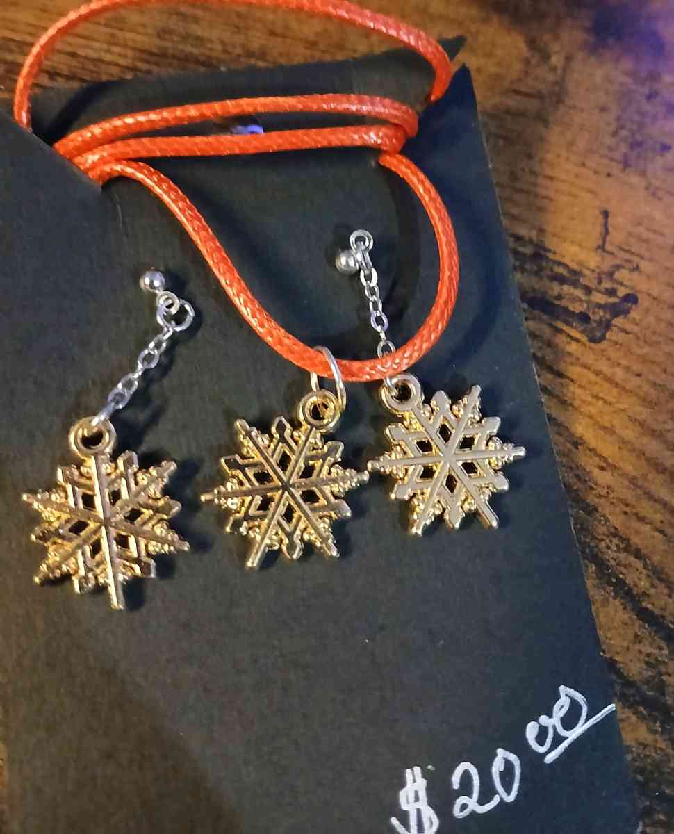 Red LeatherSilver Stud Earrings Set with Gold Snow