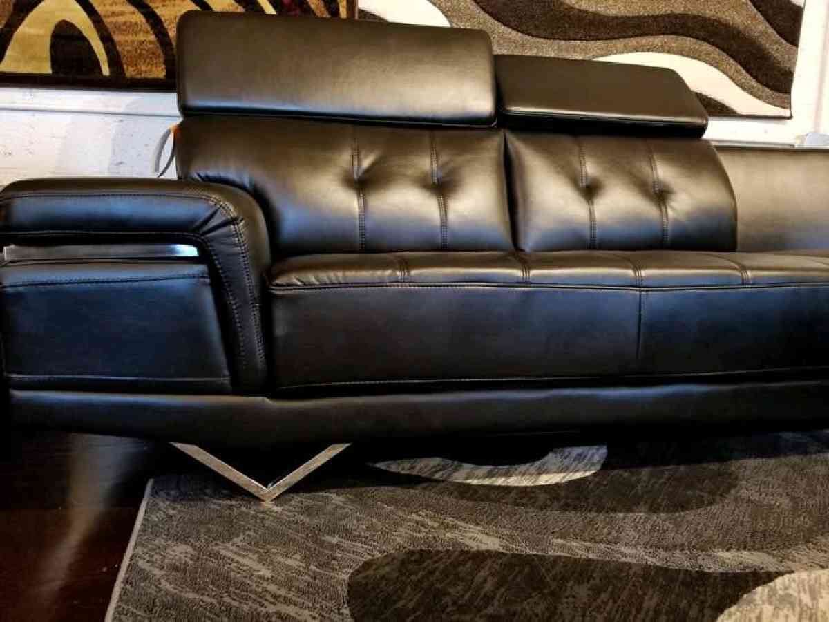 Modern Italian Black Leather Sectional Sofa with Adjustable