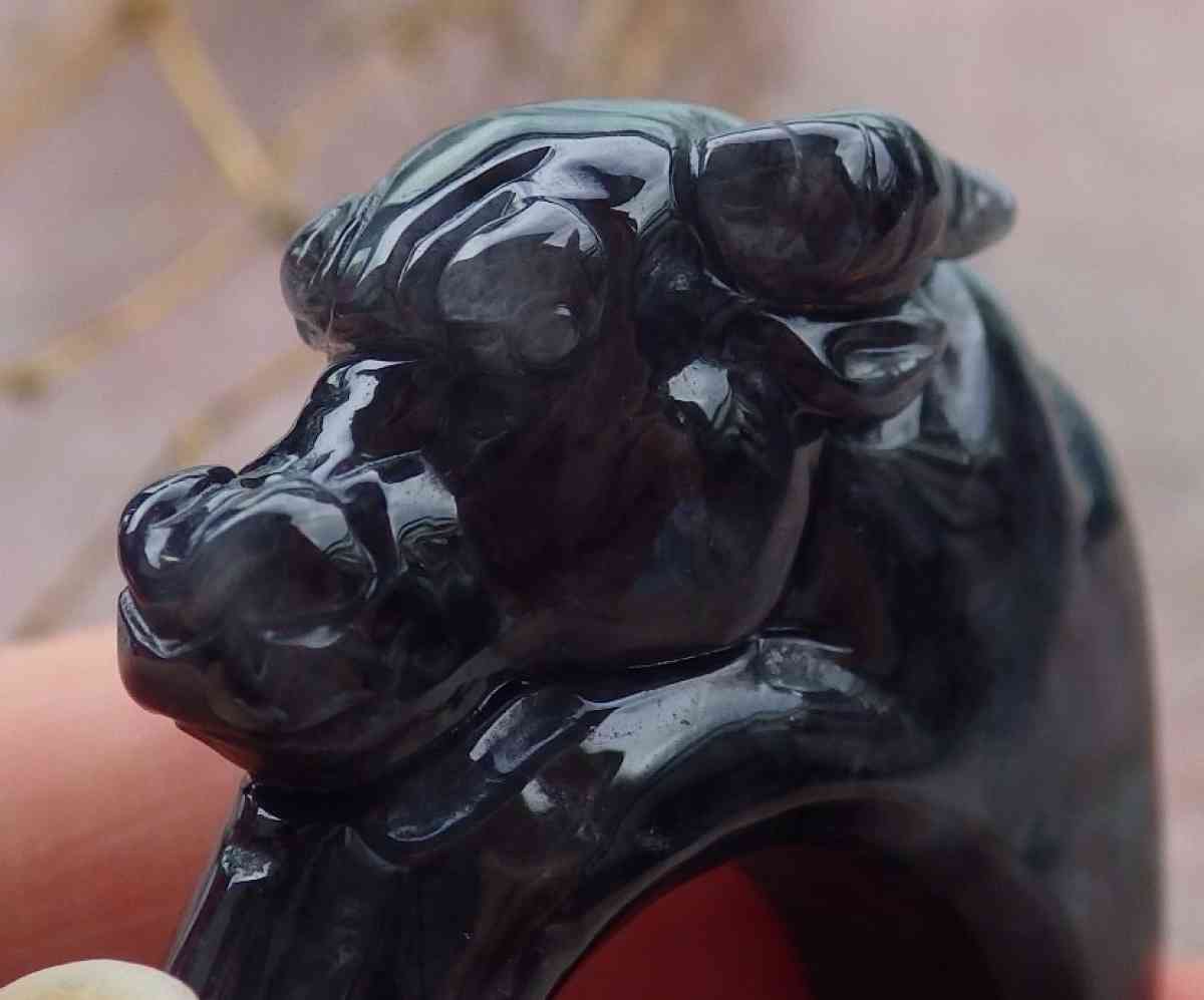Certificate Black Burma A Jadeite Jade Cow Ox Circle Ring NO