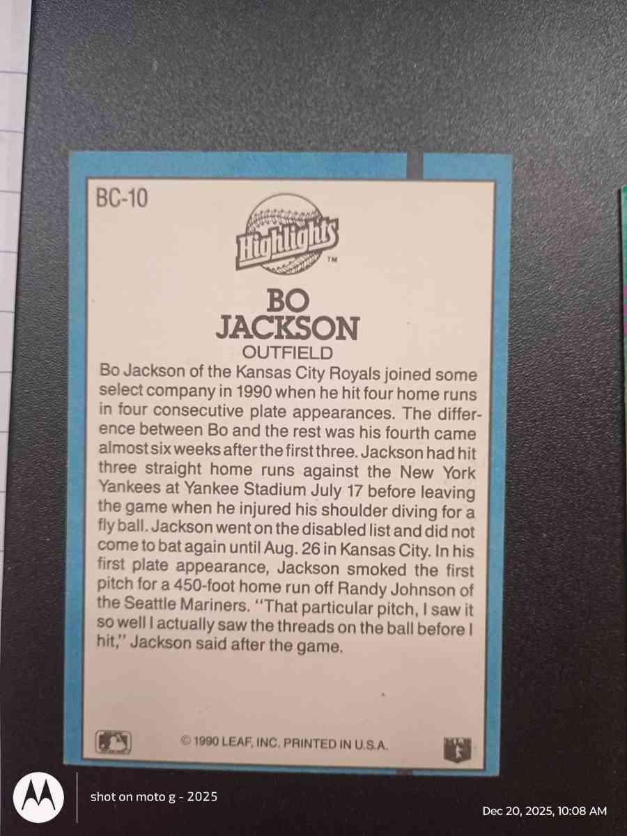 Bo Jackson card BC10