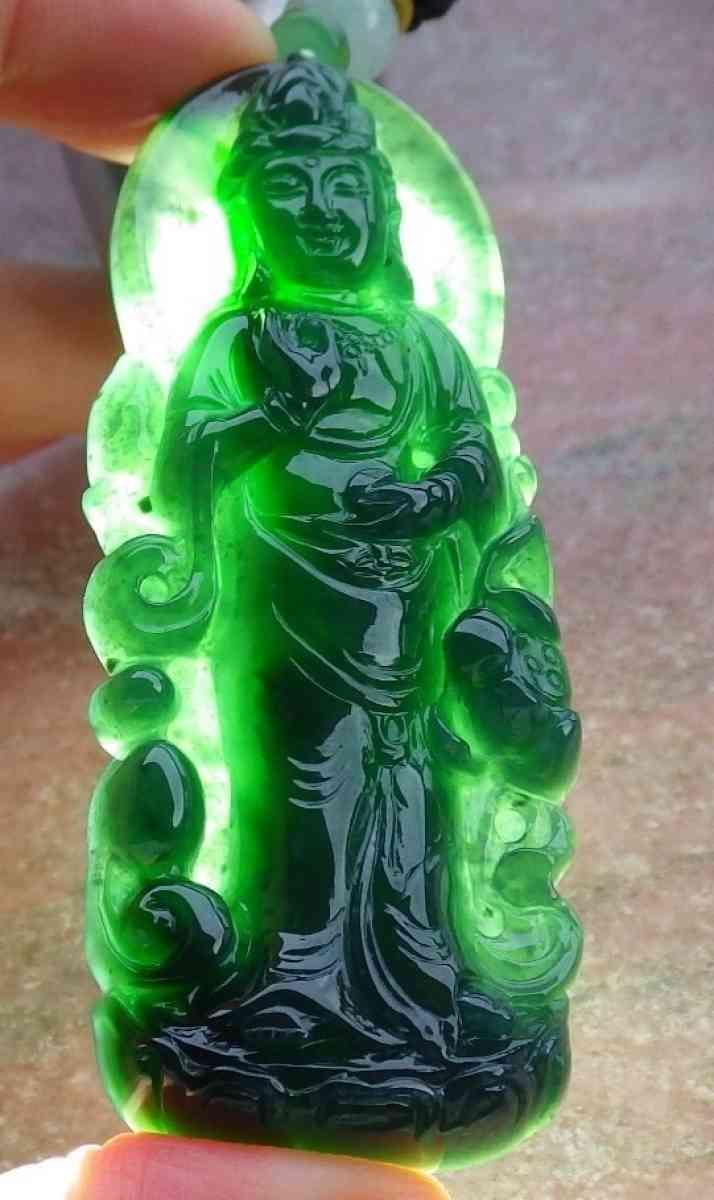 Certificate Jadeite Jade Black Green pendant Kwan Yin