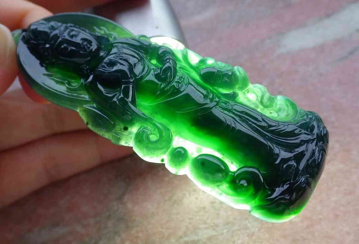 Certificate Jadeite Jade Black Green pendant Kwan Yin