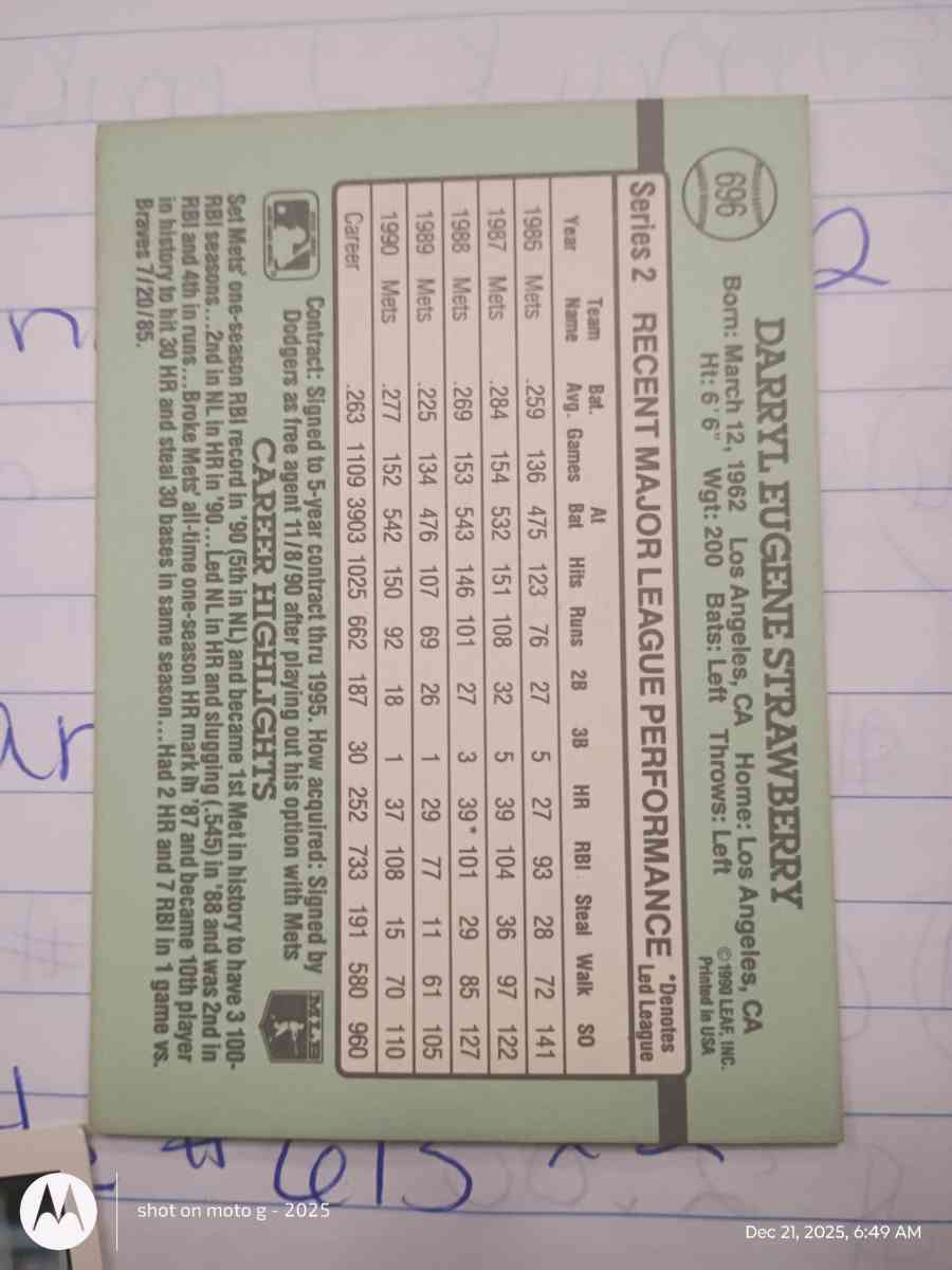 Darryl Strawberry card  number 696