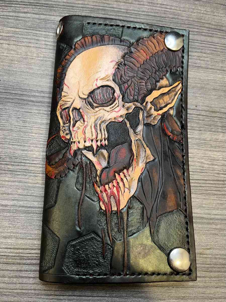 new tooled leather demon with horns bifold wallet - Pineville, Louisiana - FleaMarketBay