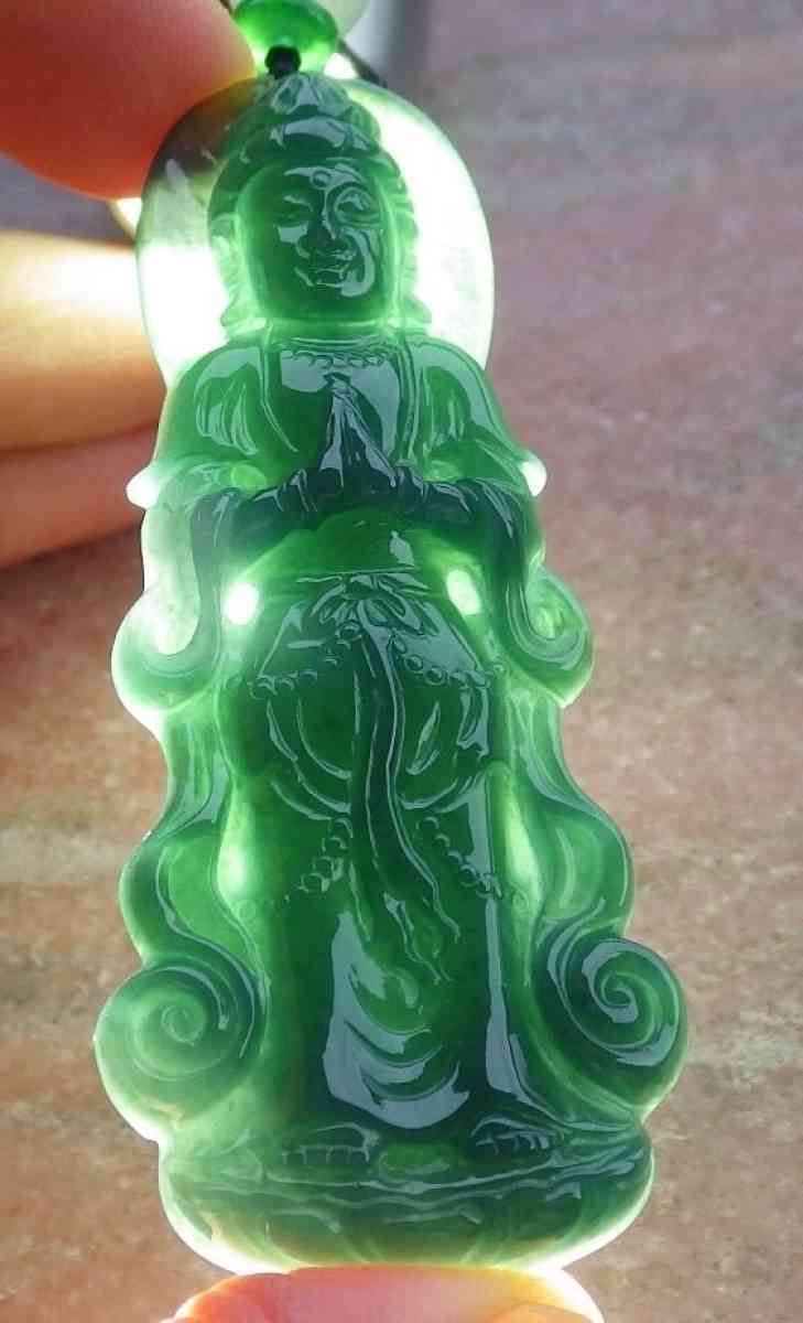 Certificate Jadeite Jade Green Pendant Kwan Yin buddha