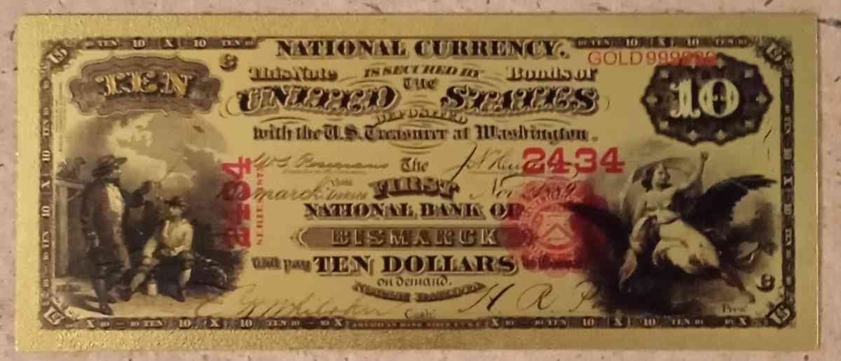 24 Karat Gold 1889 USA Ten Dollar Bill