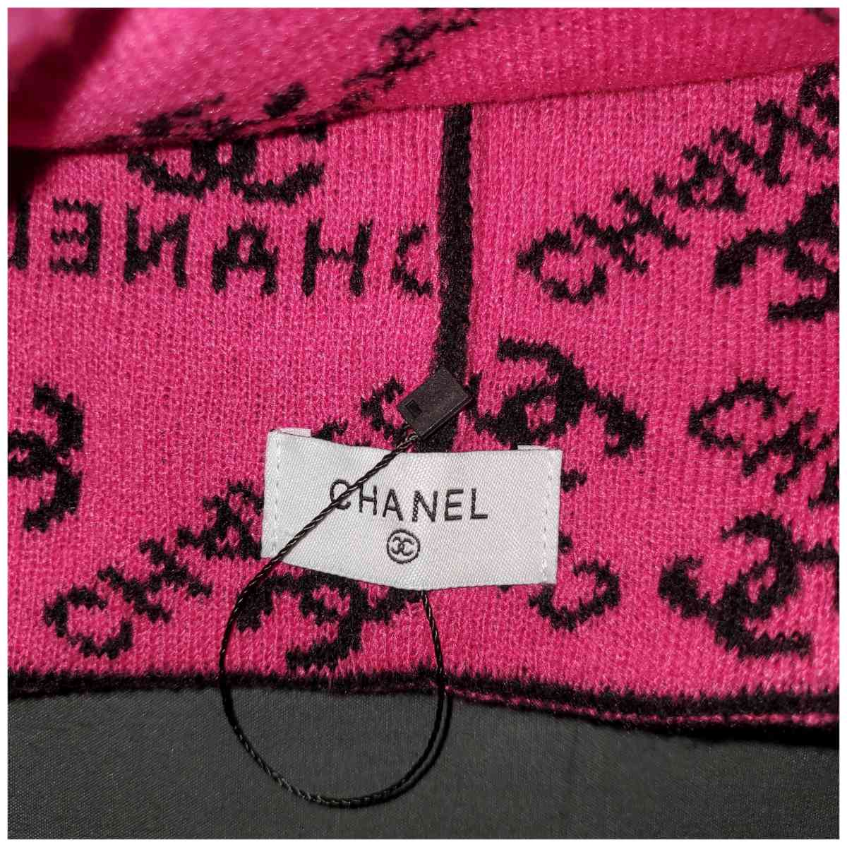 Chanel Black and Pink Logo Beanie