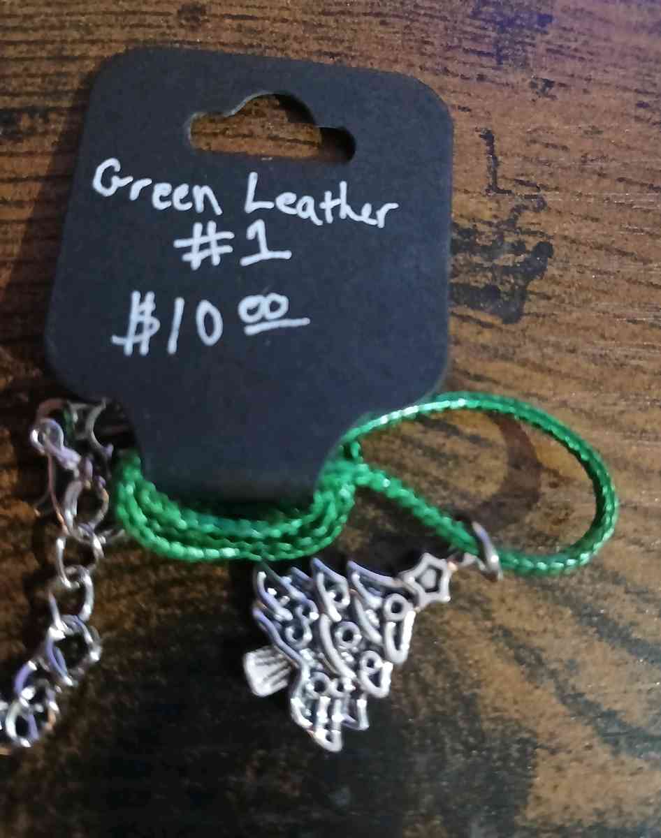 Green Leather Christmas Necklace pt1
