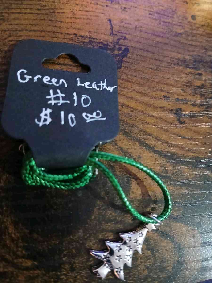Green Leather Christmas Necklace pt2