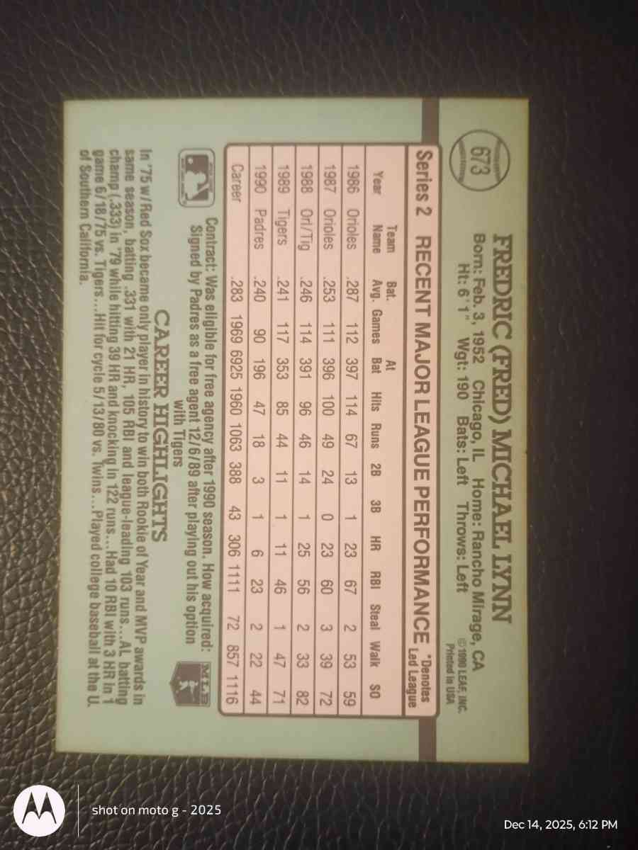 Fred Lynn Baseball Card