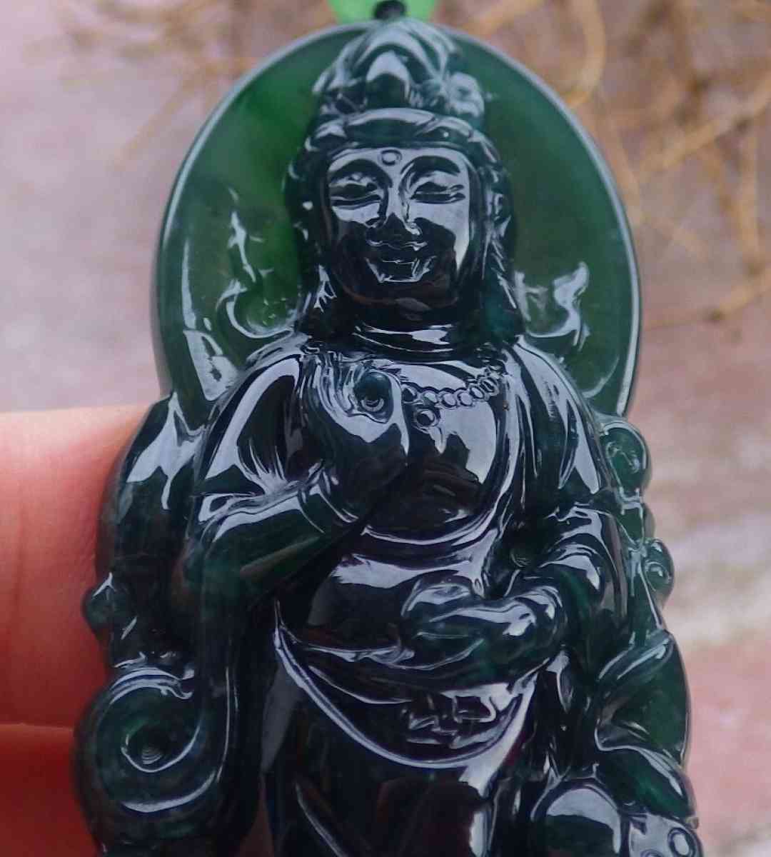Certificate Jadeite Jade Black Green pendant Kwan Yin