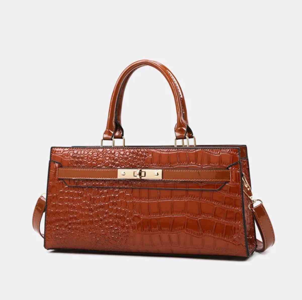 Elegant Brown Crocodile Pattern Handbag
