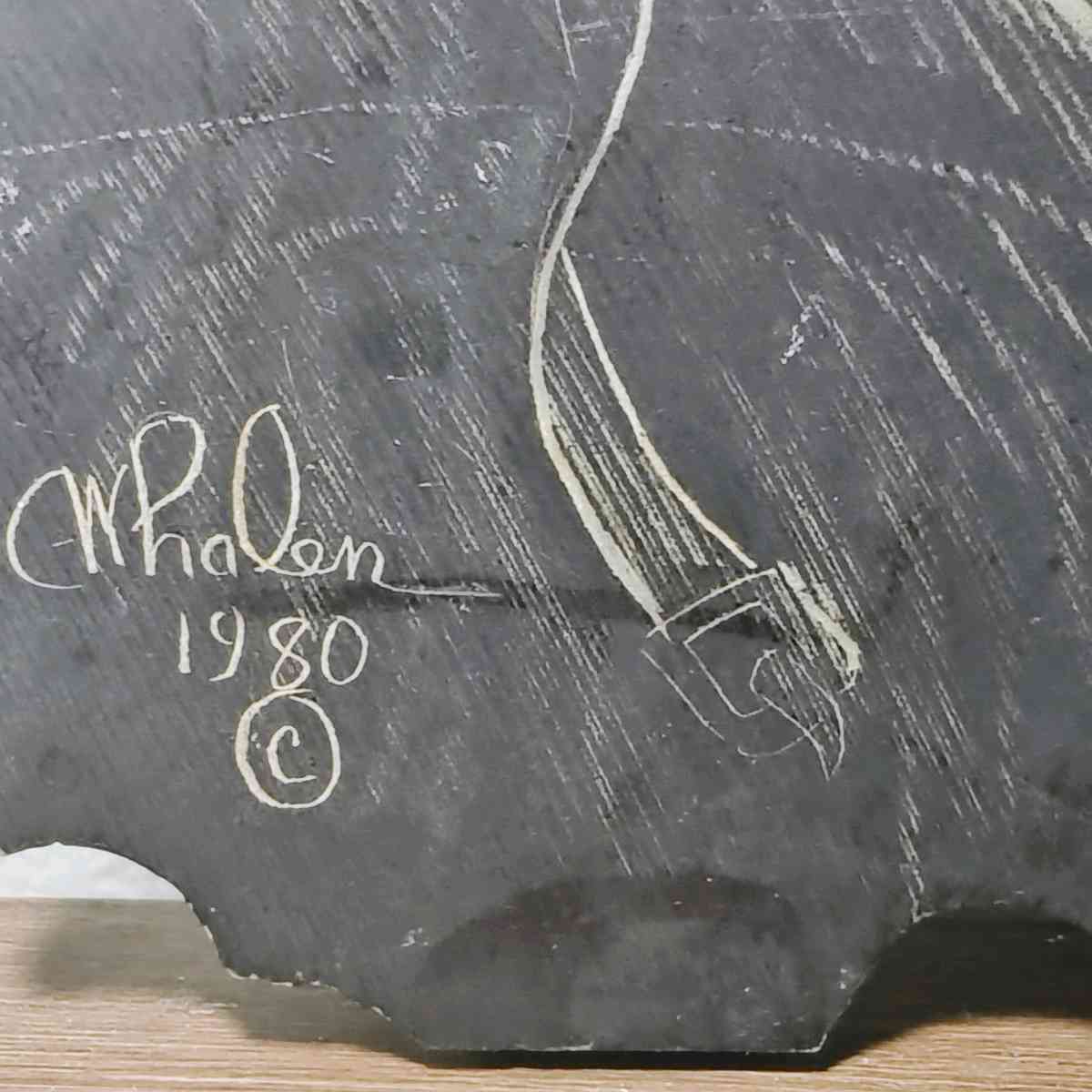 Slate drawing of a Wharf Fisherman