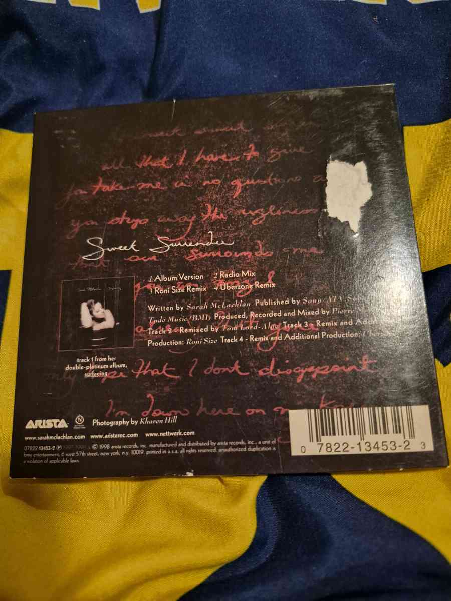 USED Sarah McLachlan SWEET SURRENDER cd single