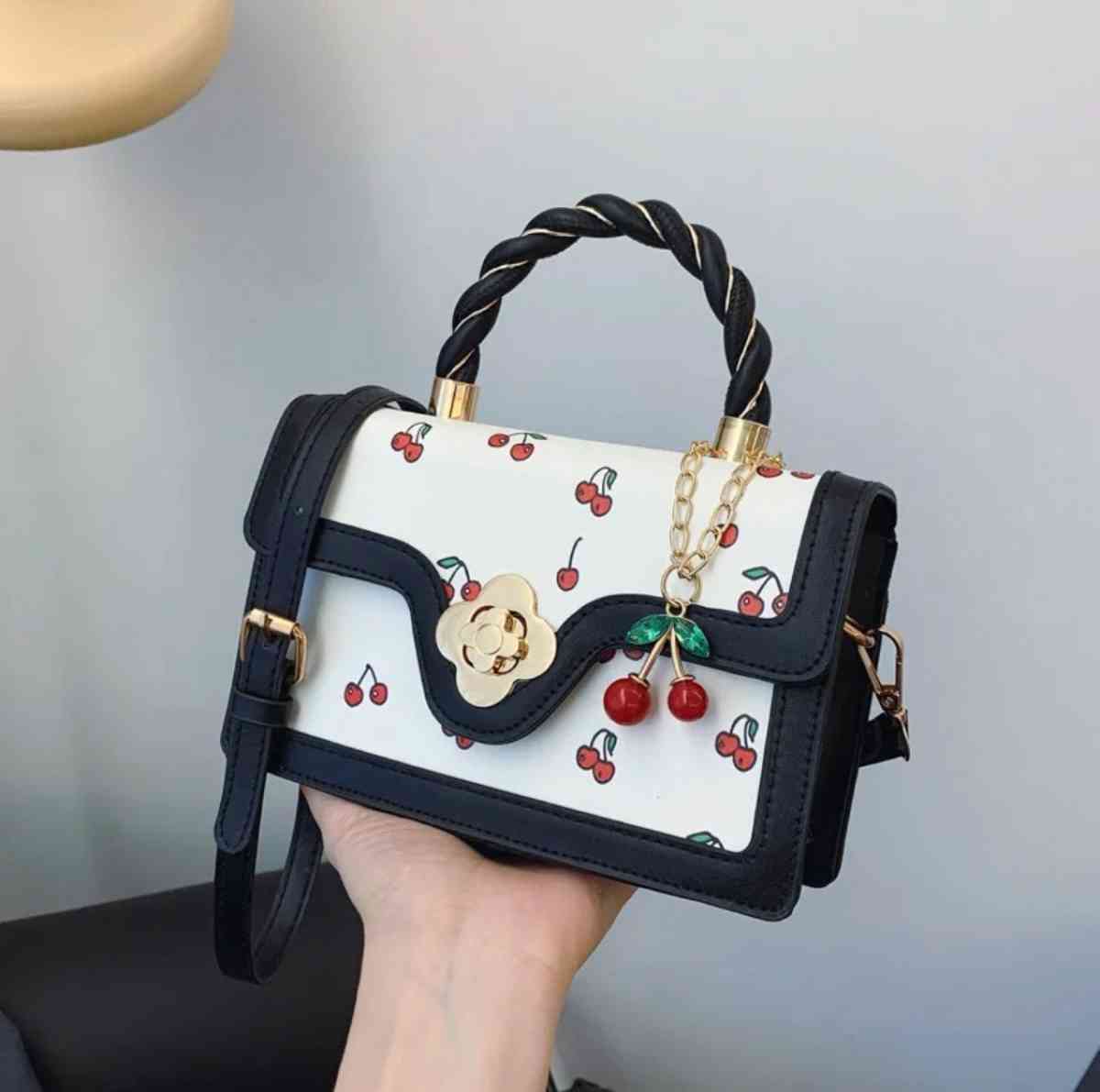 Multicoloured cherry crossbody bag with detachable strap cro