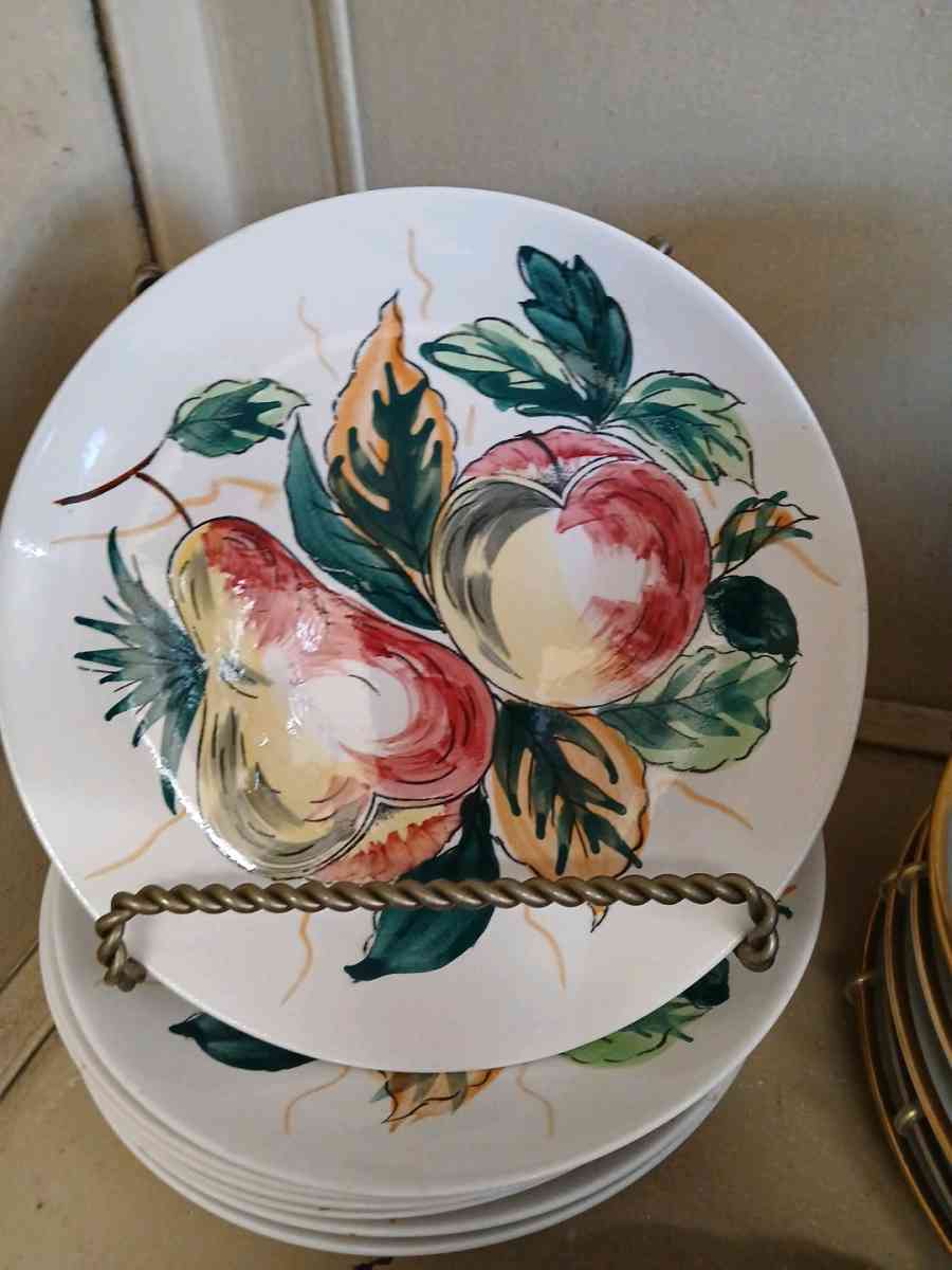 7 Midcentury Hand Painted Serving plates
