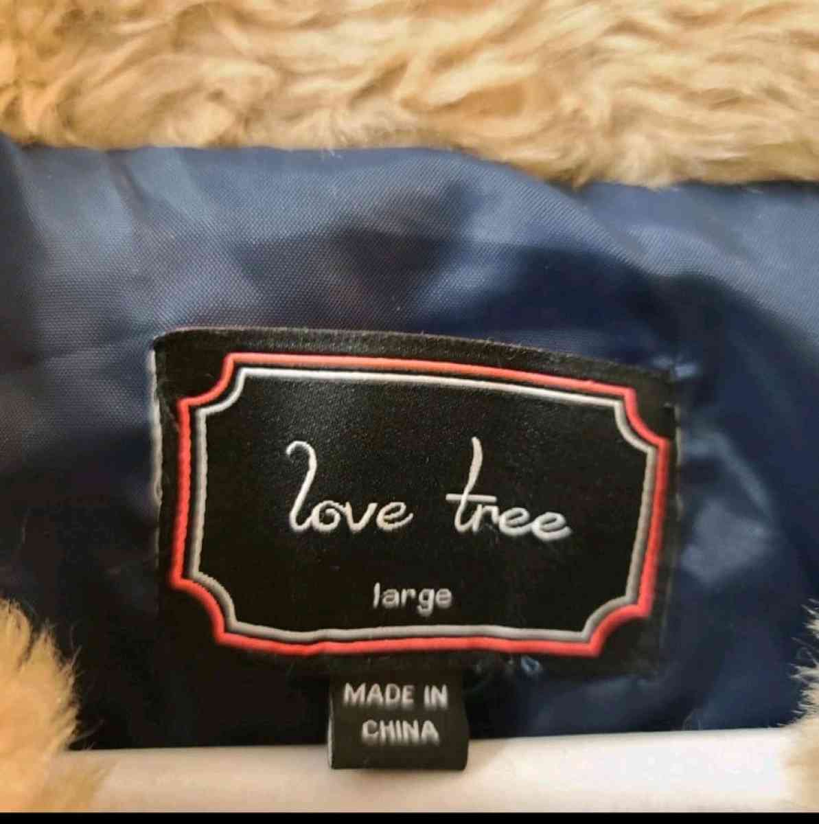 Love Tree Womens Large Blue Puffer Faux Fur Collar Jacket Ho