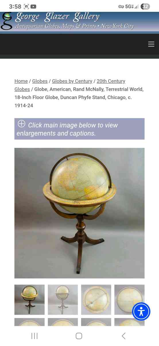 1920s Rand McNally 18 inch Terrestrial Globe