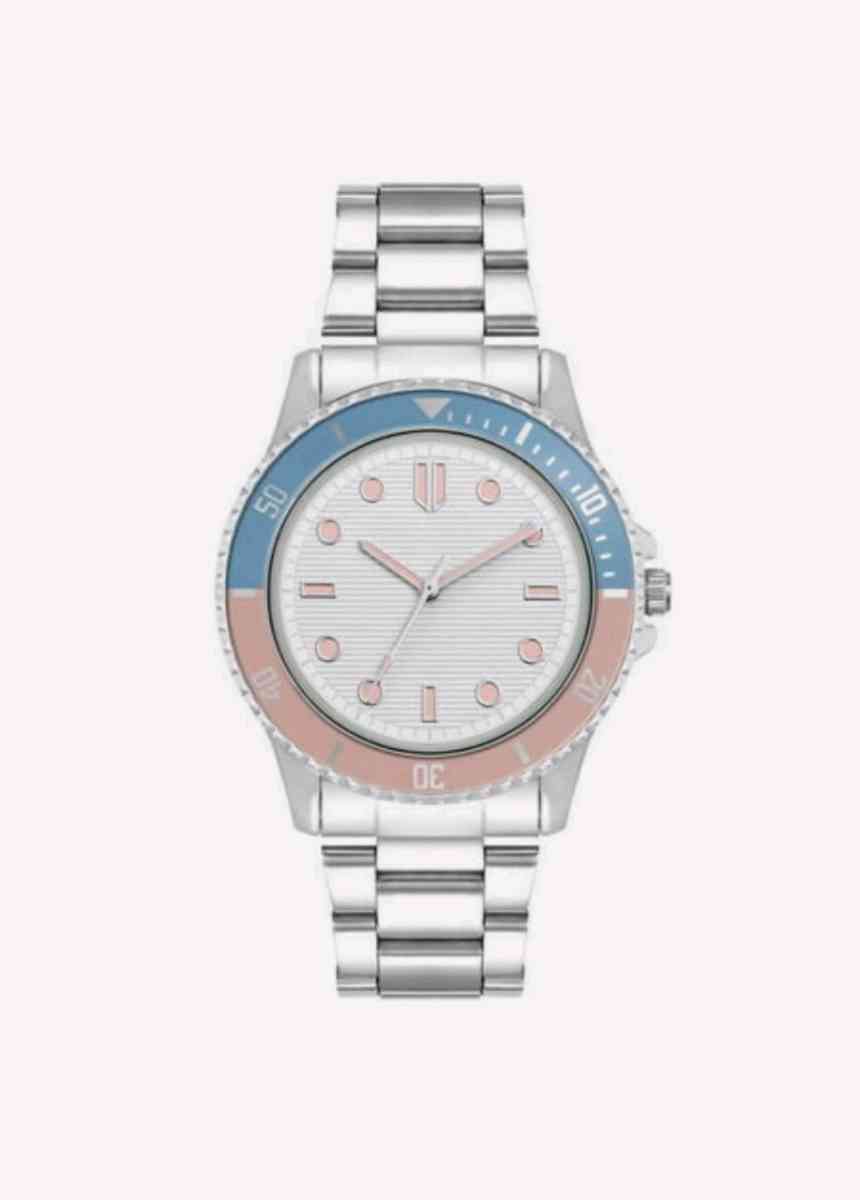 Time and Tru Womens Watch Silver Tone Adjustable Links Pink