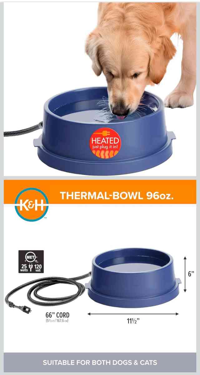 KH Pet Products ThermalBowl Heated Water Bowl for Cats  Dogs