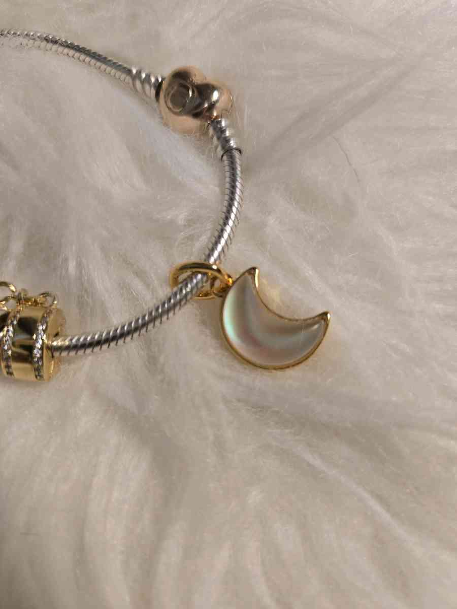 Sparkling Crescent Moon Dangle Charm for Pandora bracelet