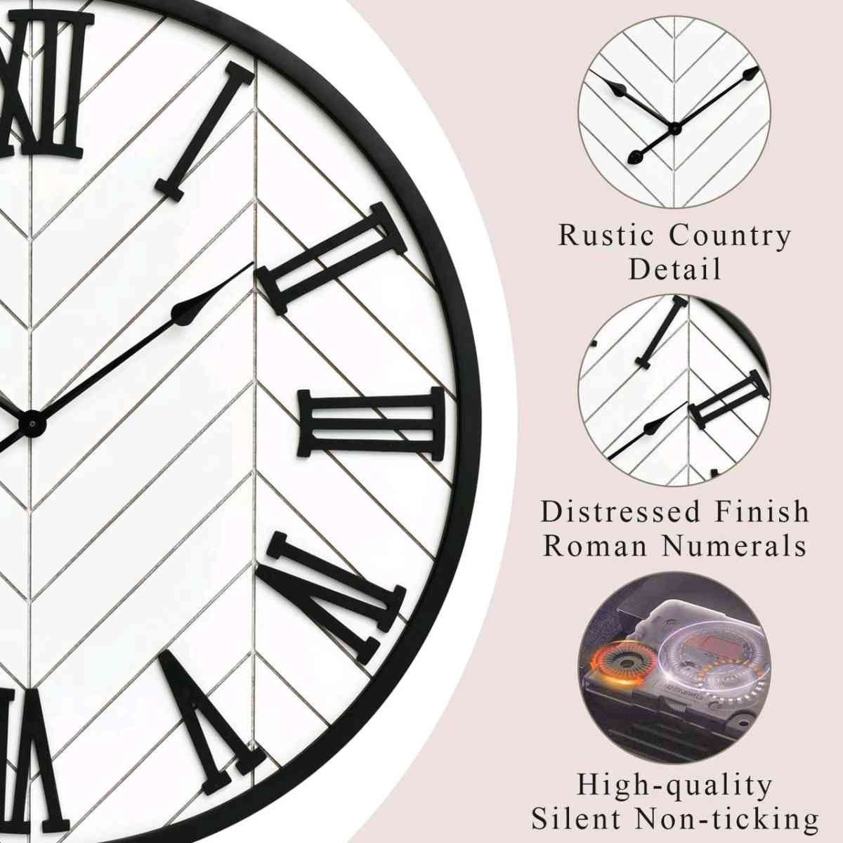 30 Inch Large Wall Clock Farmhouse Style  White Silent NonTi