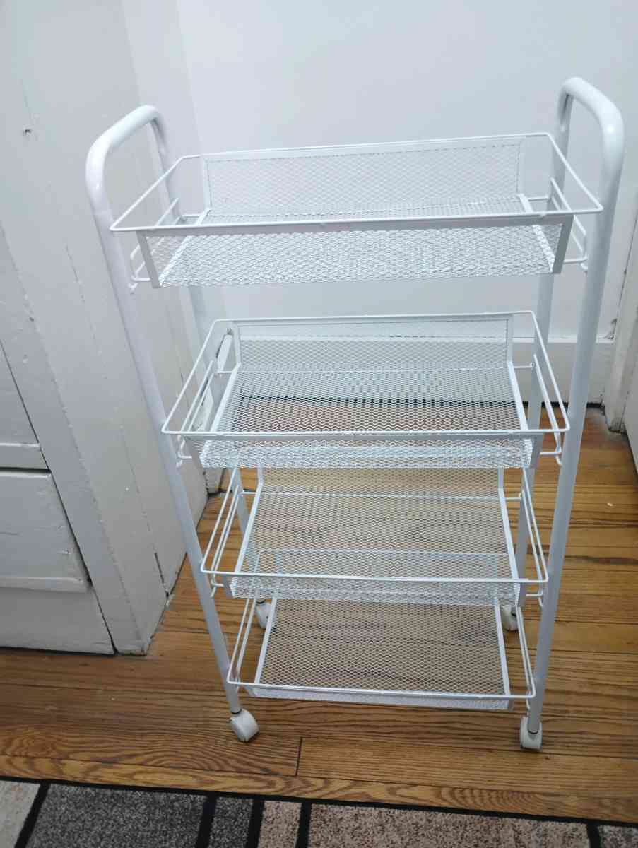 New Metal 5 Mesh Wire Shelves Rolling Rack WHITE