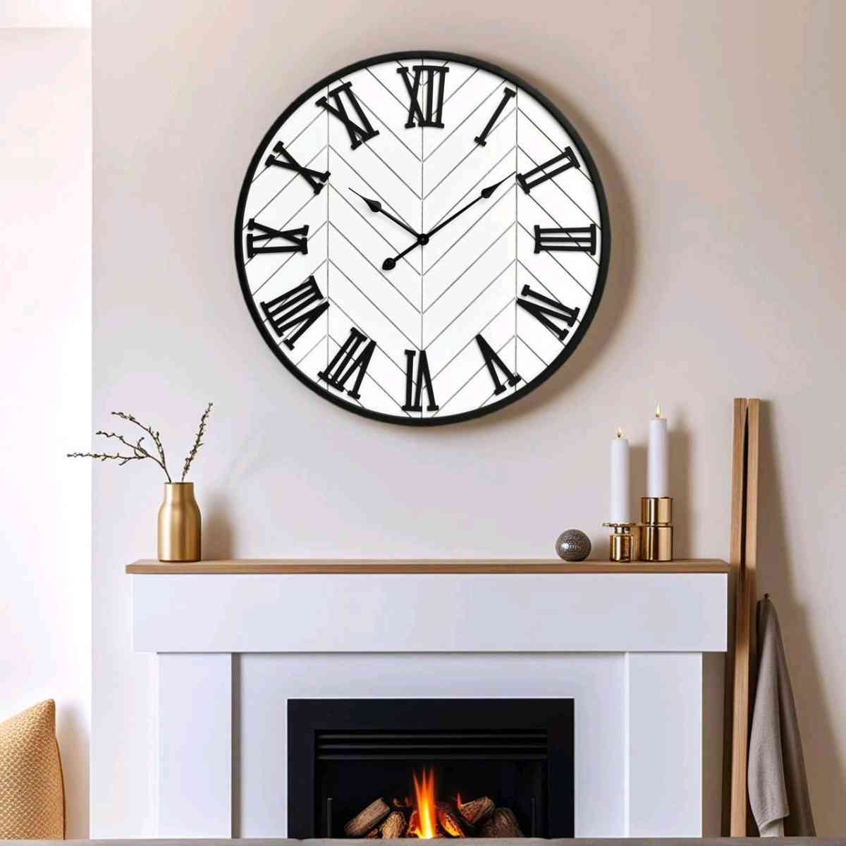 30 Inch Large Wall Clock Farmhouse Style  White Silent NonTi
