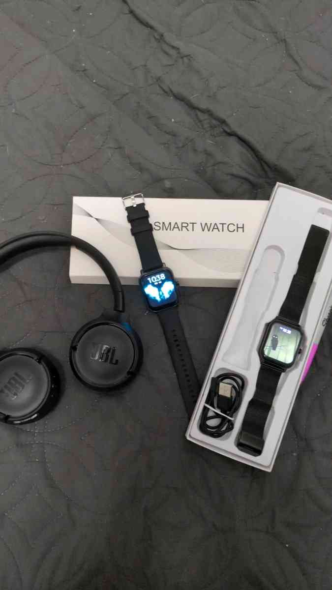 jbl headphone and two smart watches