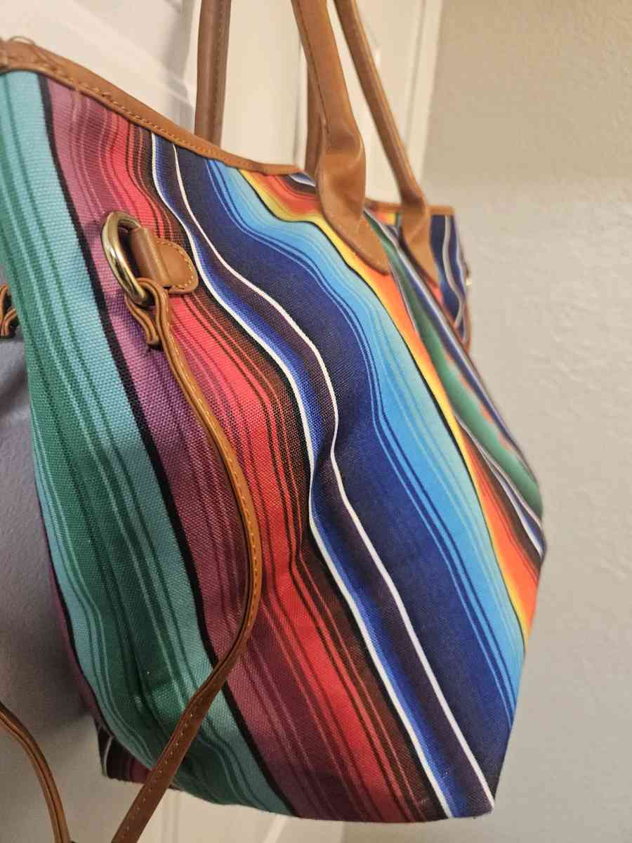 Aztec Multicolor Canvas Serape Tribal Tote Bag