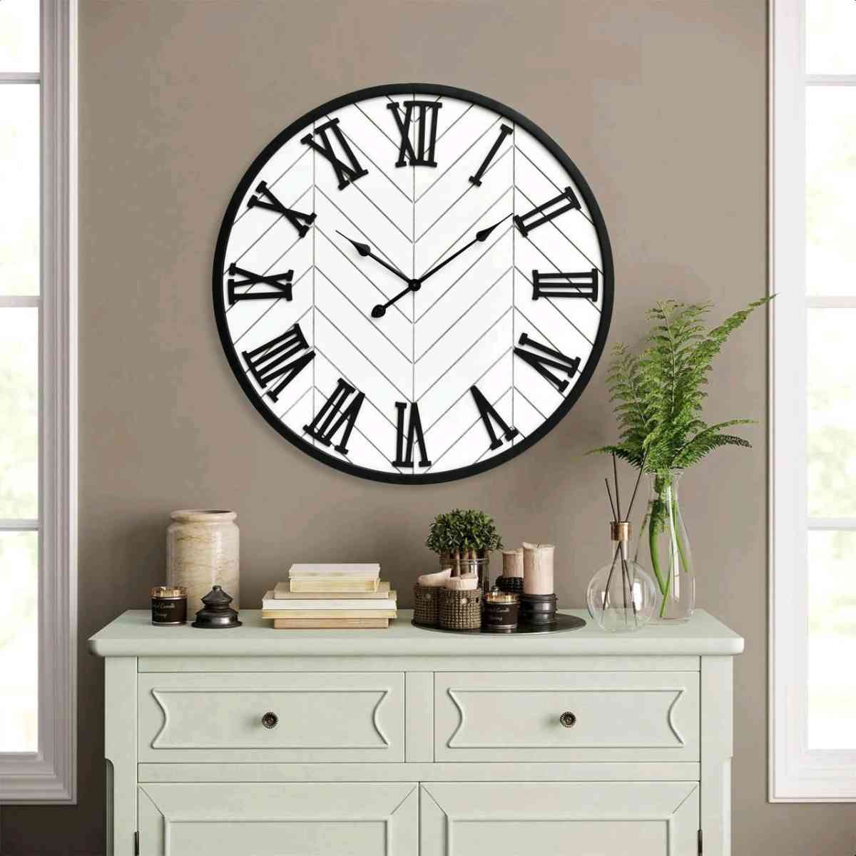 30 Inch Large Wall Clock Farmhouse Style  White Silent NonTi