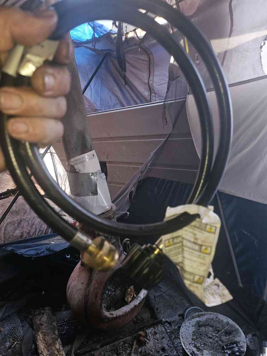 propane heater  and hook up that connects to a big tank