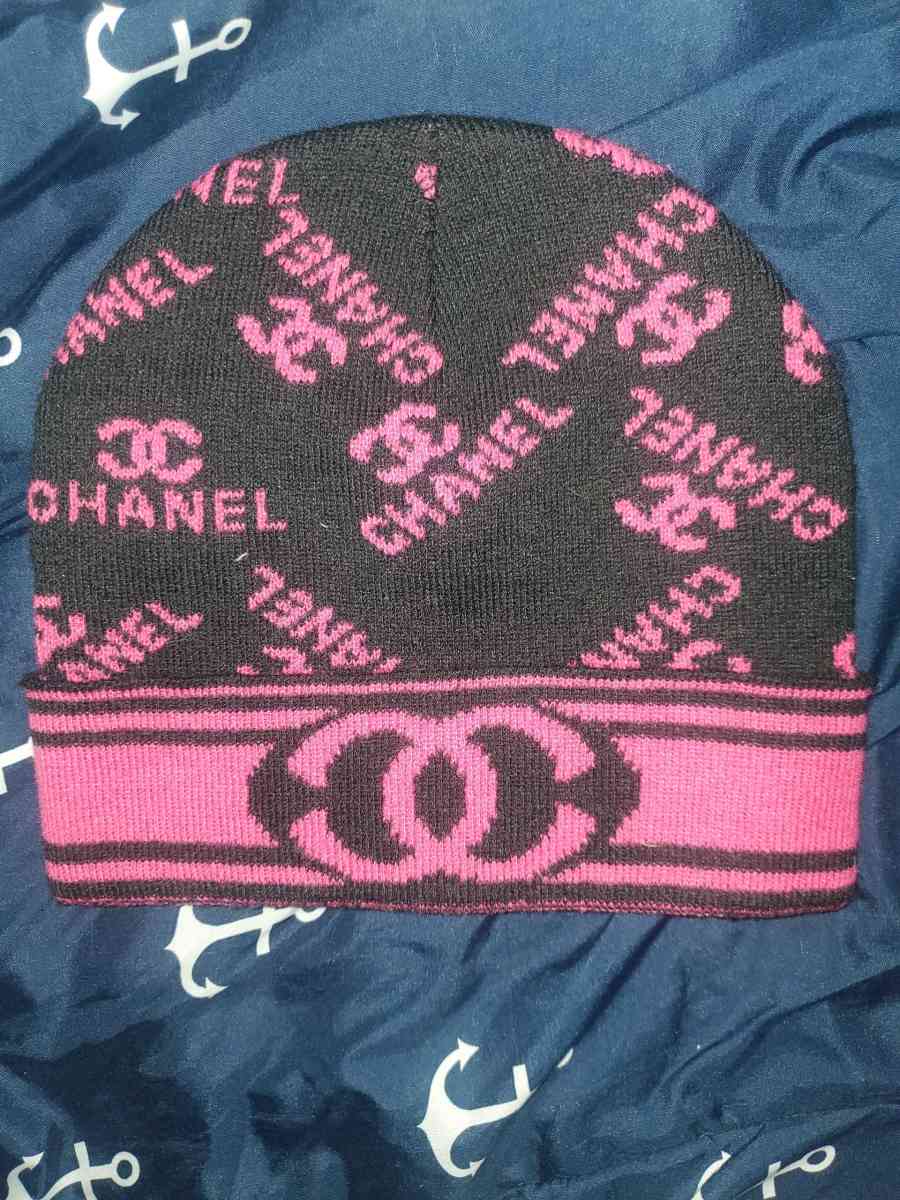 CHANEL Black and Pink Logo Beanie