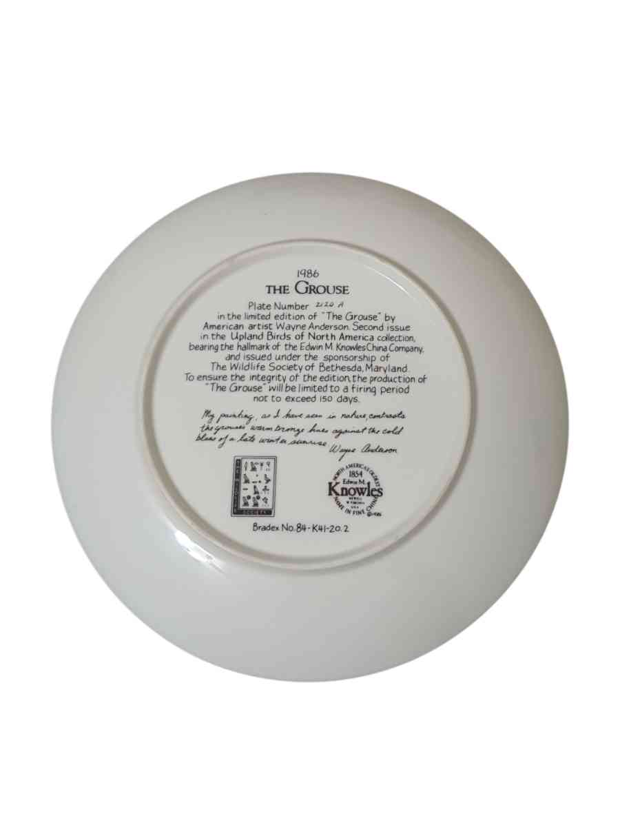 Bradford Exchange Collectors Plate  The Grouse 1986