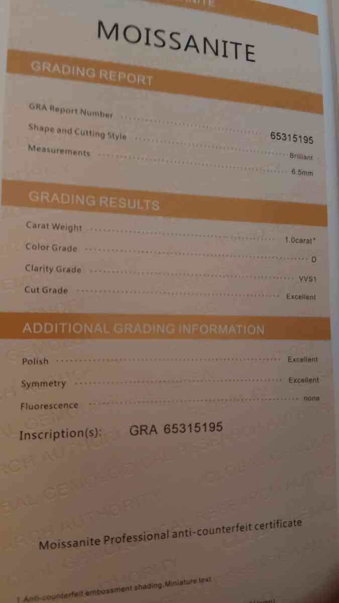 1ct VVS1 D brilliant moissanite certified