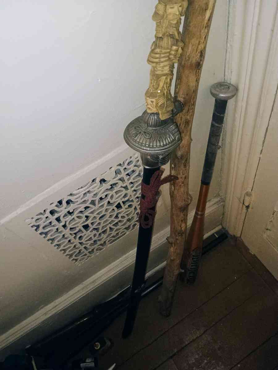 samurai with ivory hand samurai helmet hilt double edge sword