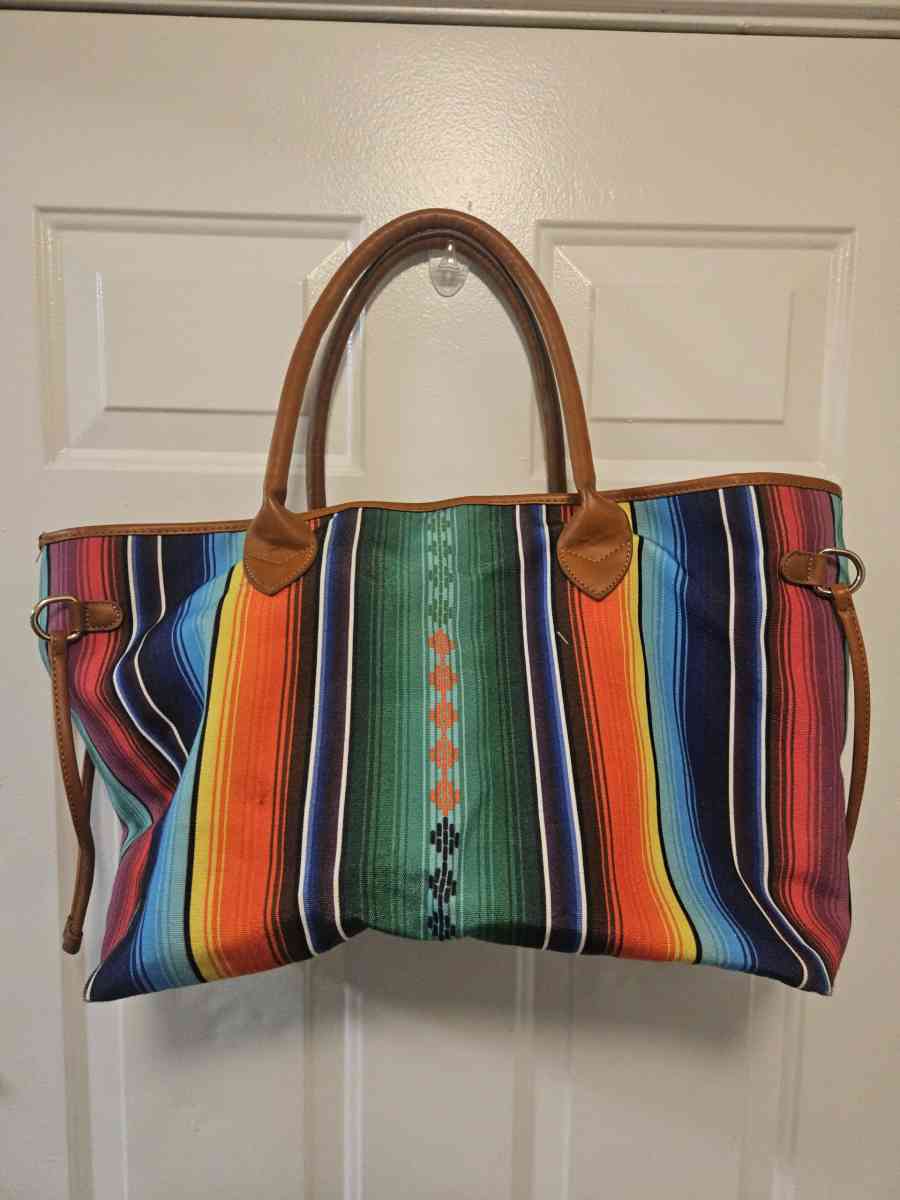 Aztec Multicolor Canvas Serape Tribal Tote Bag