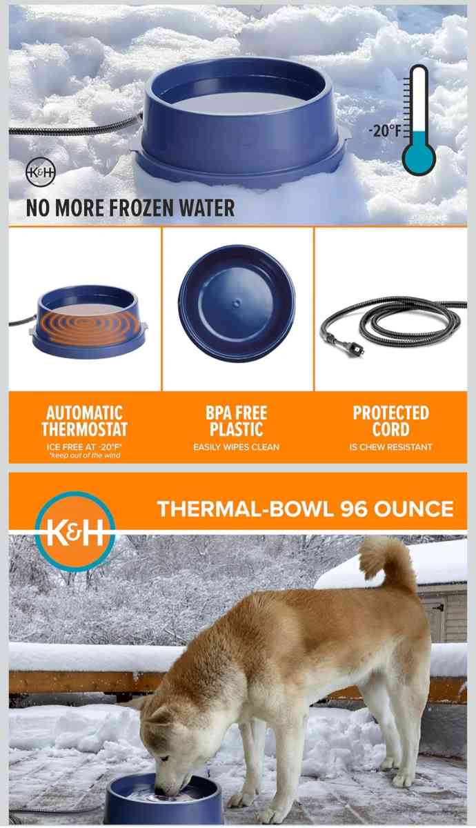 KH Pet Products ThermalBowl Heated Water Bowl for Cats  Dogs
