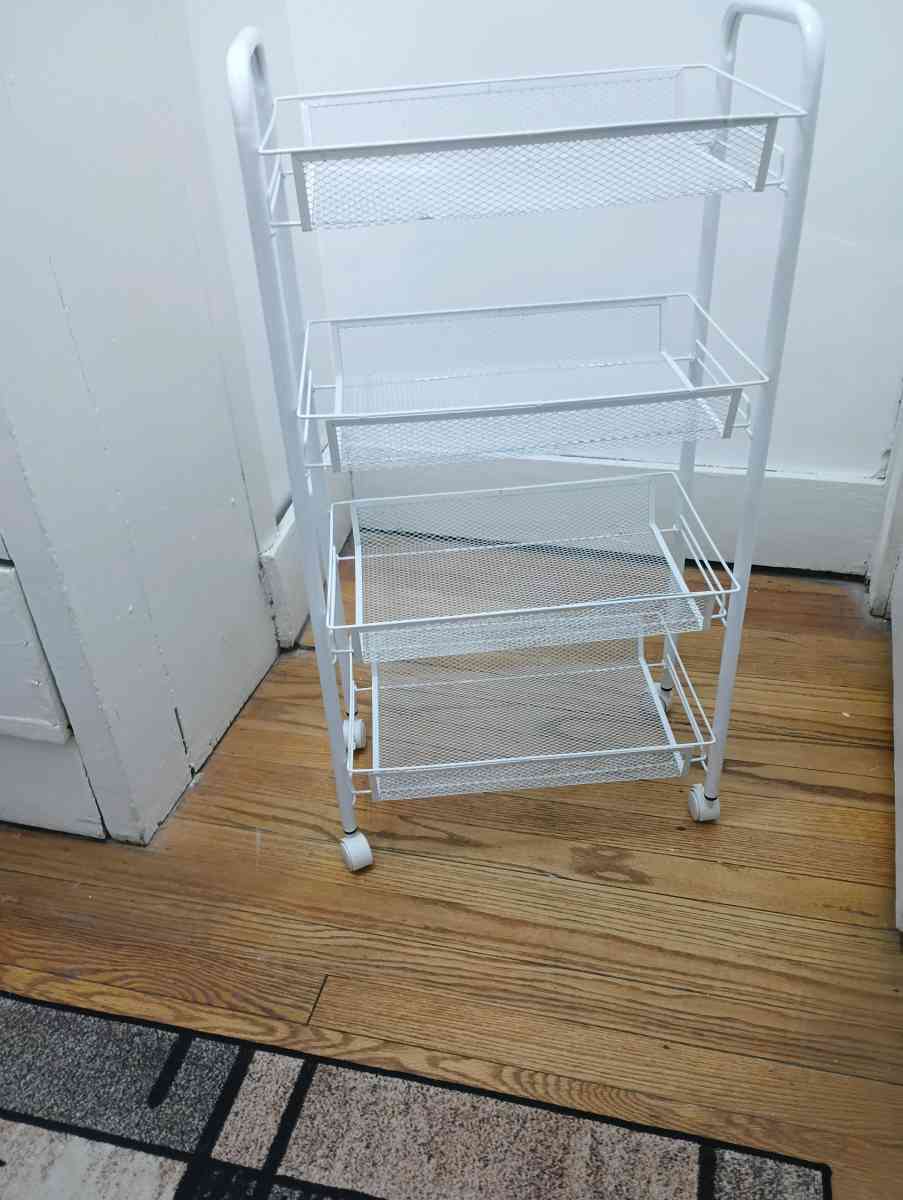 New Metal 5 Mesh Wire Shelves Rolling Rack WHITE