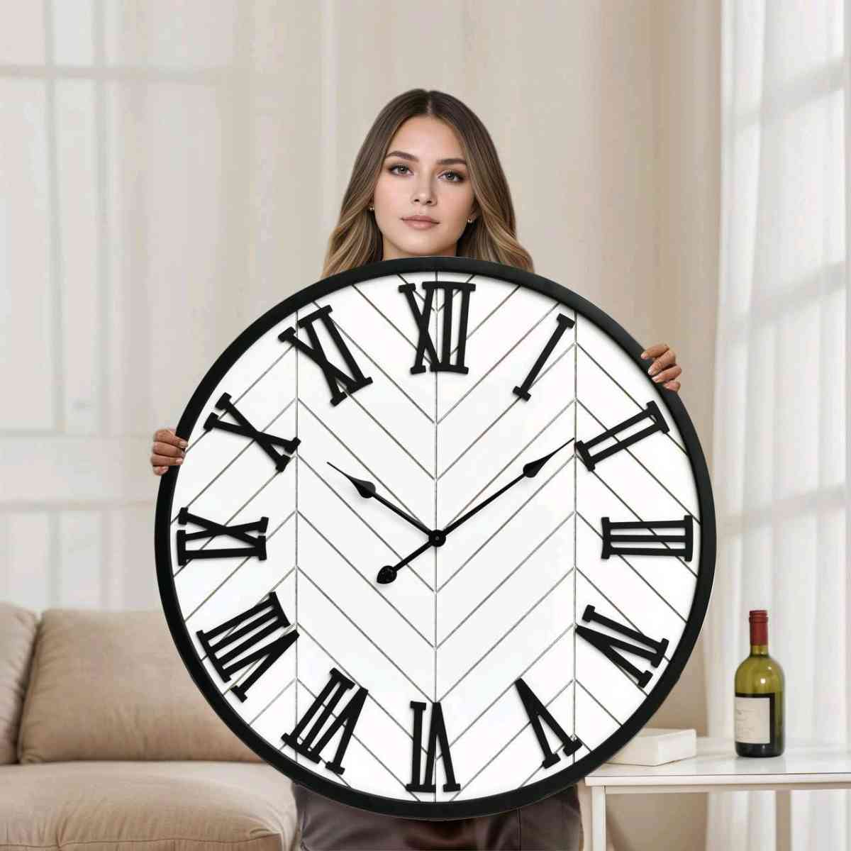 30 Inch Large Wall Clock Farmhouse Style  White Silent NonTi