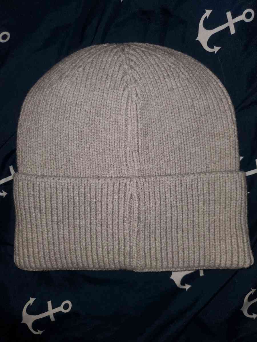Hermes Gray Knit Beanie with Logo Patch